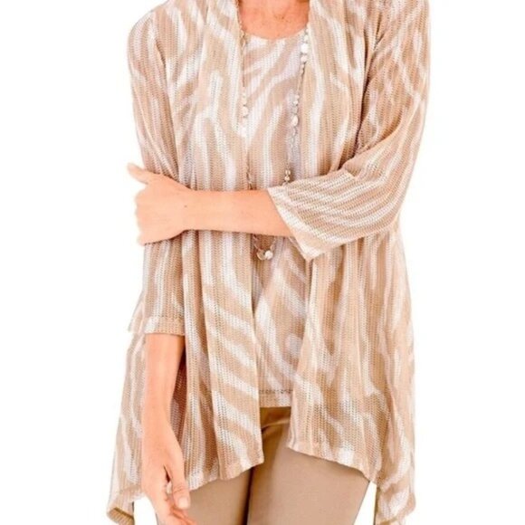Chico's Travelers Cream Wheatmesh Cardigan Sweater Lightweight Women's XL - Picture 1 of 9